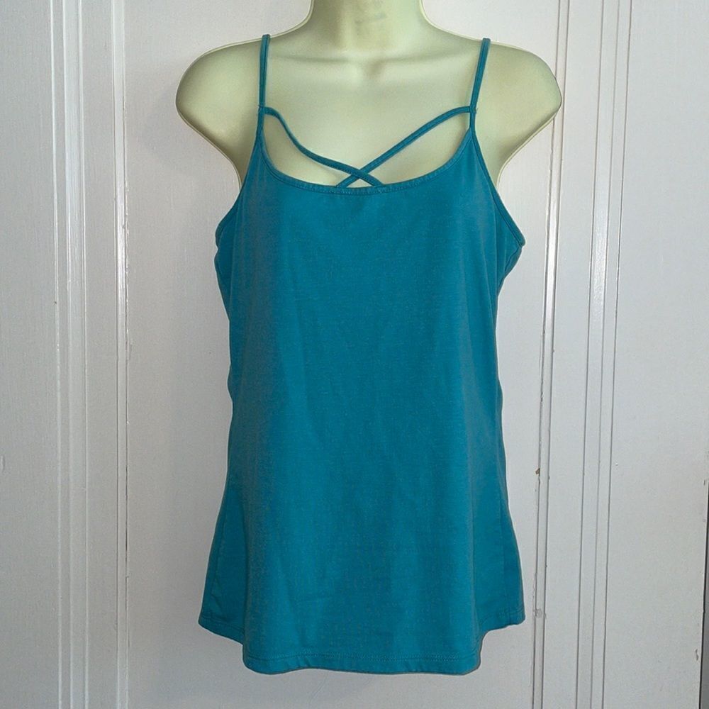 Cato Turquoise knit camisole tank top with crisscross straps at neck